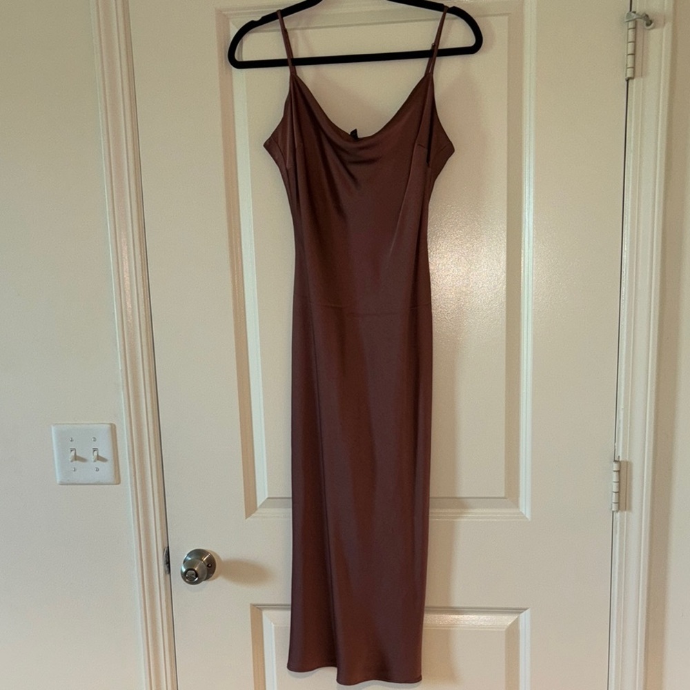 Express Cowl Neck Midi Copper Brown Dress - Picture 2 of 5